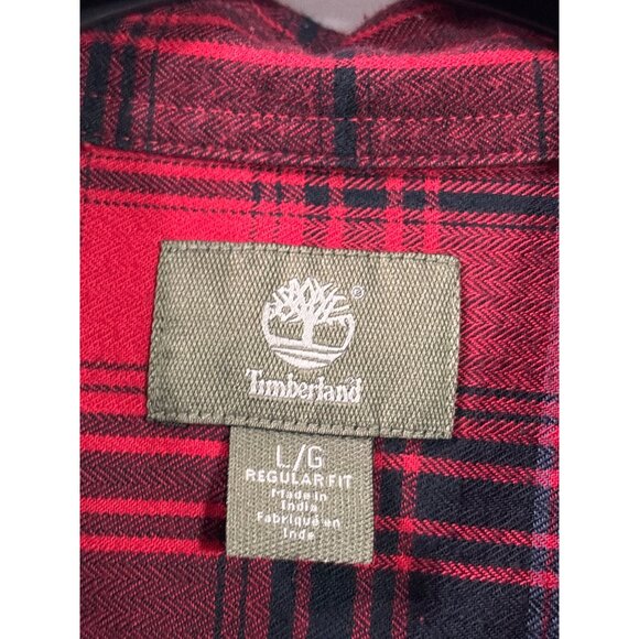 Timberland Mens Red Black Plaid Long Sleeve Button Front Flannel Shirt Size L - Picture 4 of 6